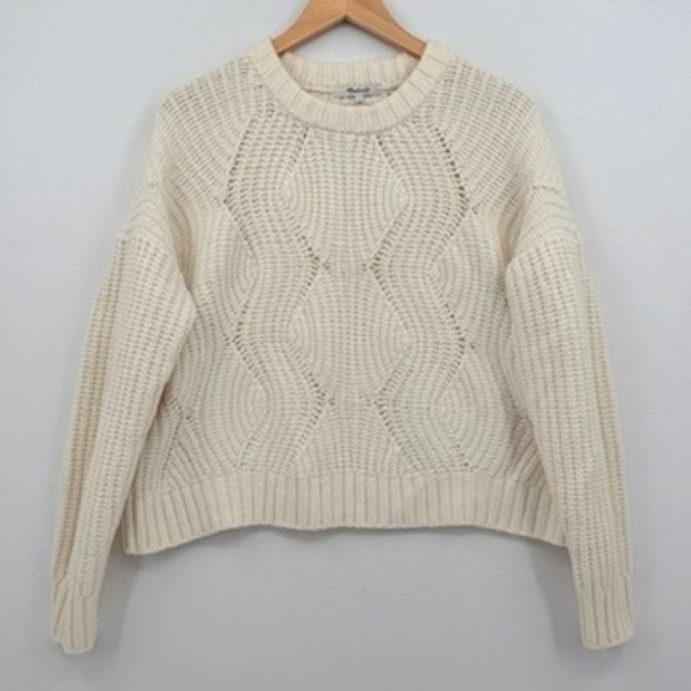 Madewell Pointelle Knit Sweater Women Small Ivory Wool Alpaca Blend Cottagecore